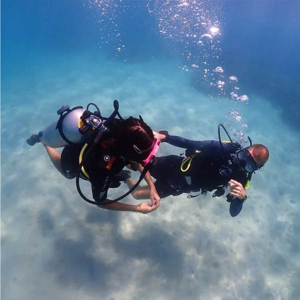 A training session for the PADI Open Water course with Nava Scuba Diving